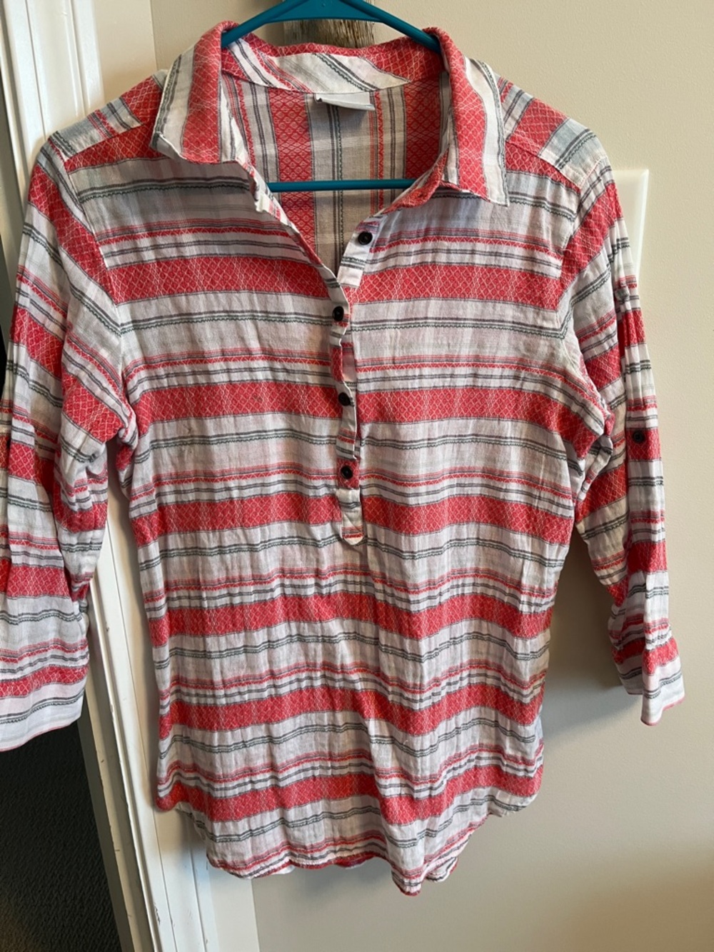 Columbia Red and White Striped Button-Front Shirt